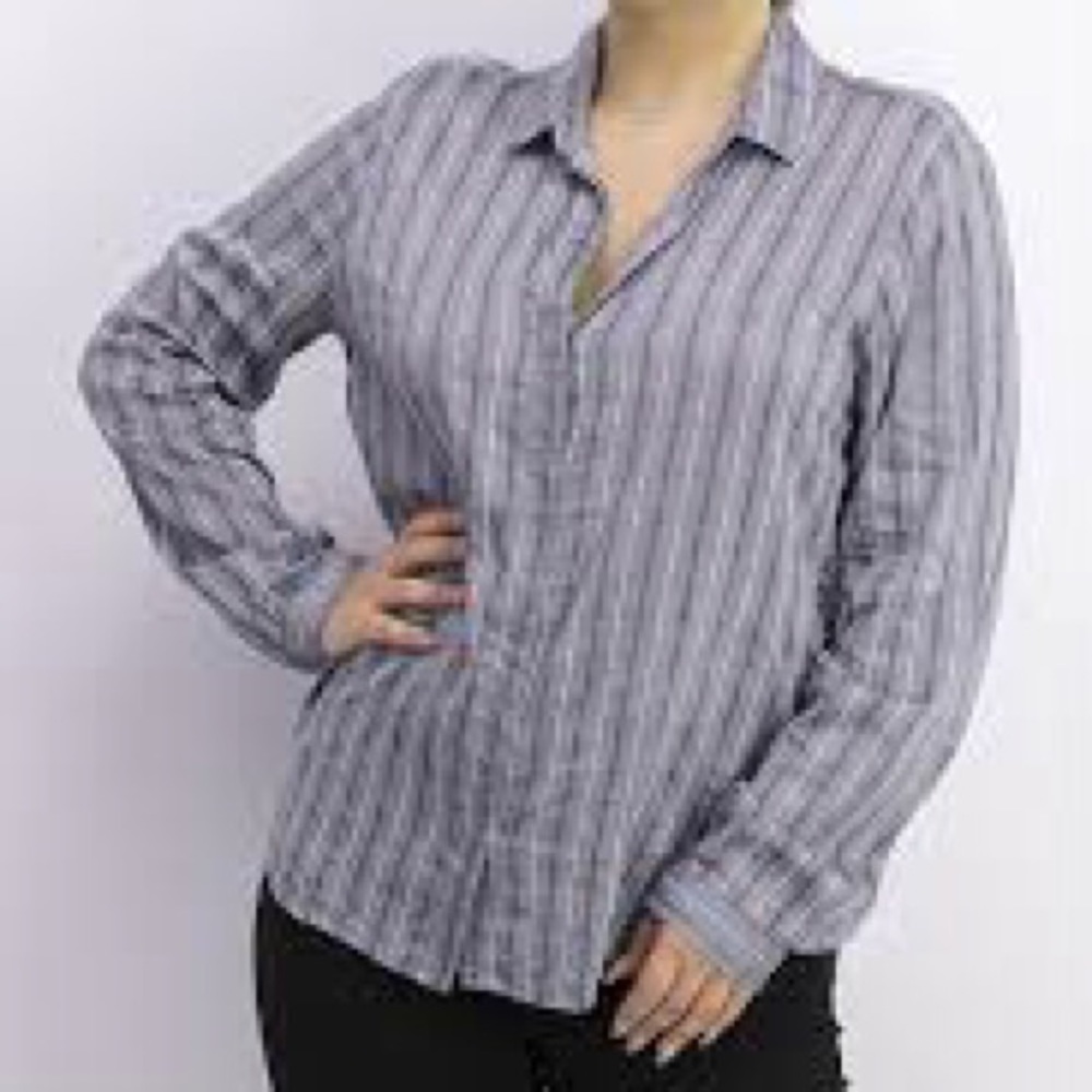 Cloth & Stone Blue Gray Striped Buttondown Shirt
